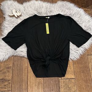 Gianni Bini Womens Sheera Tie Front Tee Cropped Size XL Black New